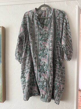 Jane Valken Indian block print cotton tunic dress medoum